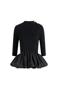 Pull côtelé en laine - Noir