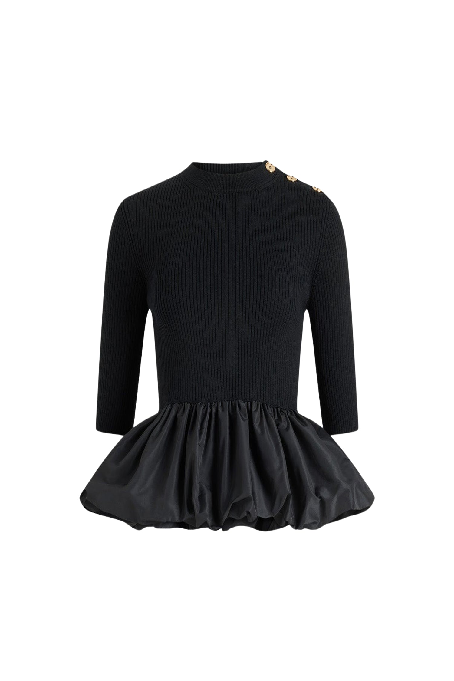 Pull côtelé en laine - Noir