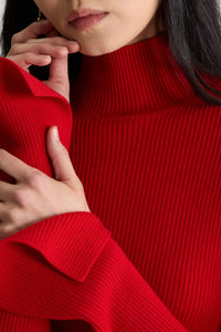 Pull côtelé en laine - Rouge Elixir