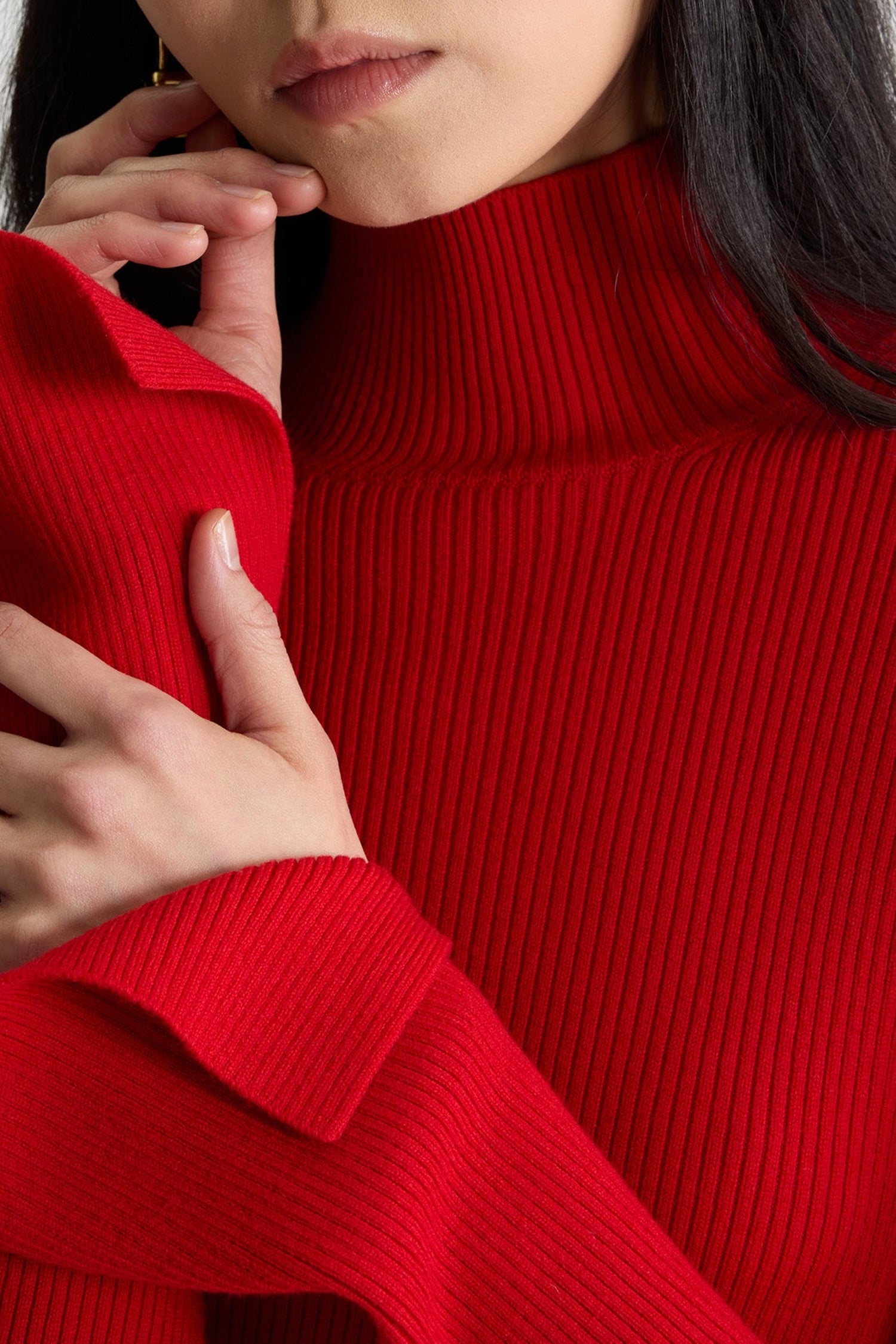 Pull côtelé en laine - Rouge Elixir