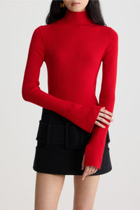 Pull côtelé en laine - Rouge Elixir