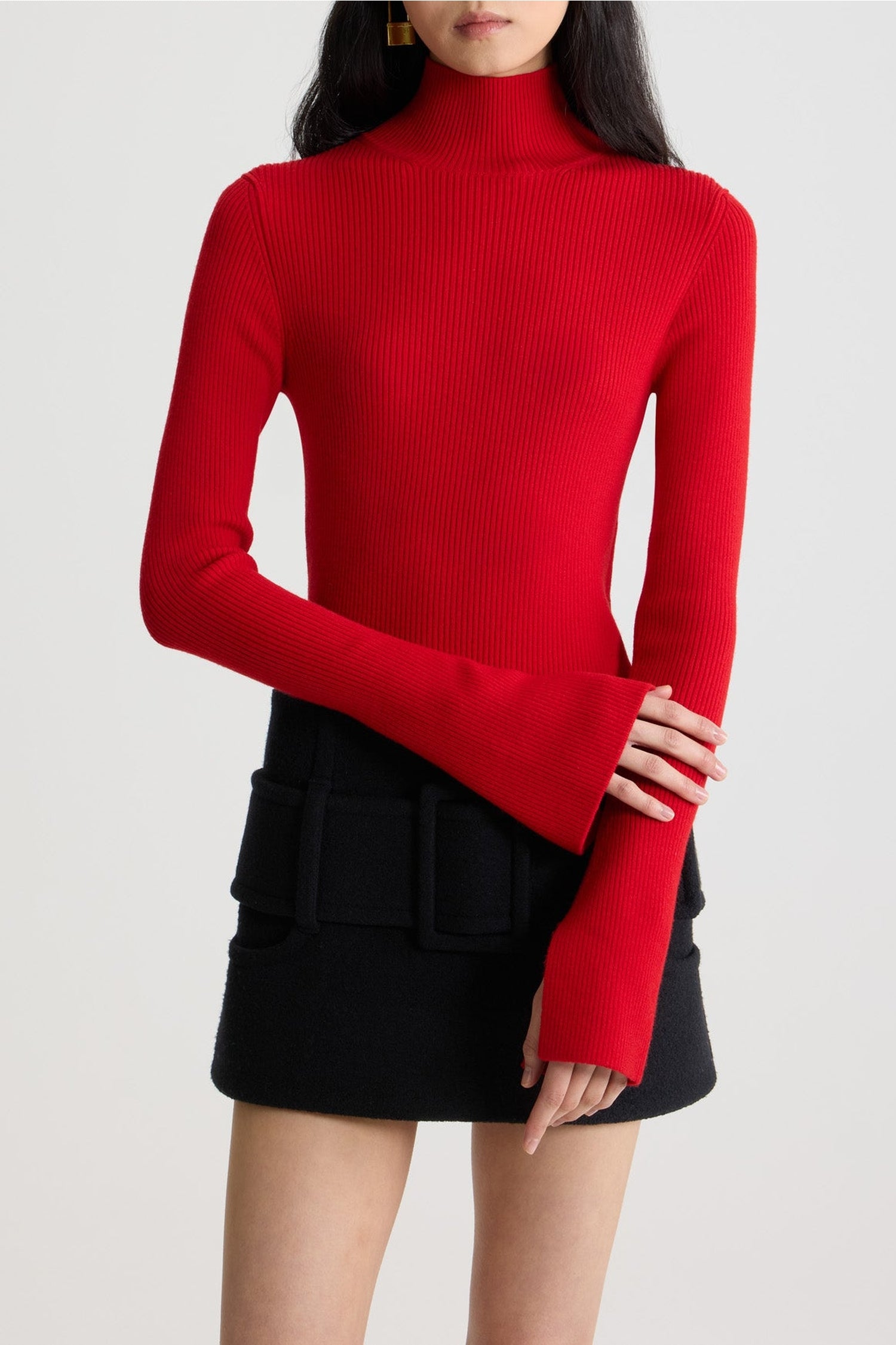 Pull côtelé en laine - Rouge Elixir
