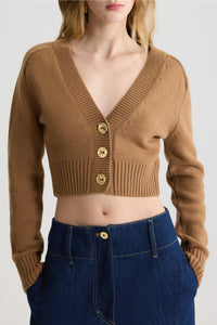 Cardigan court en laine et cachemire - Marron