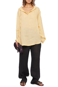 Blouse Knot coupe oversize fluide en lin - Yellow