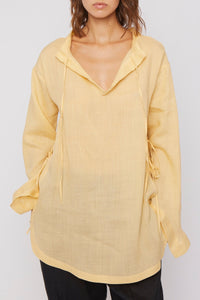 Blouse Knot coupe oversize fluide en lin - Yellow