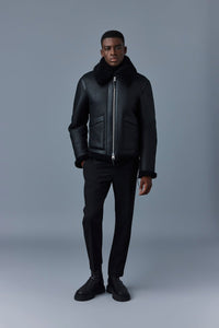 Veste bombardier Kristian en peau lainée - Black