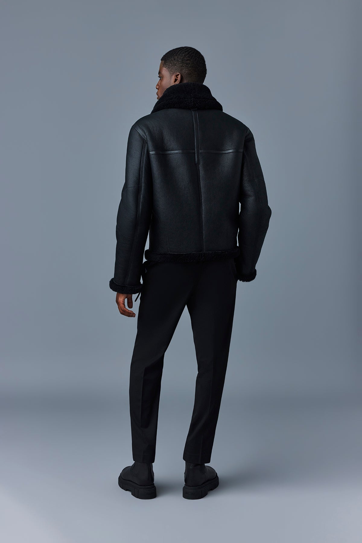 Veste bombardier Kristian en peau lainée - Black