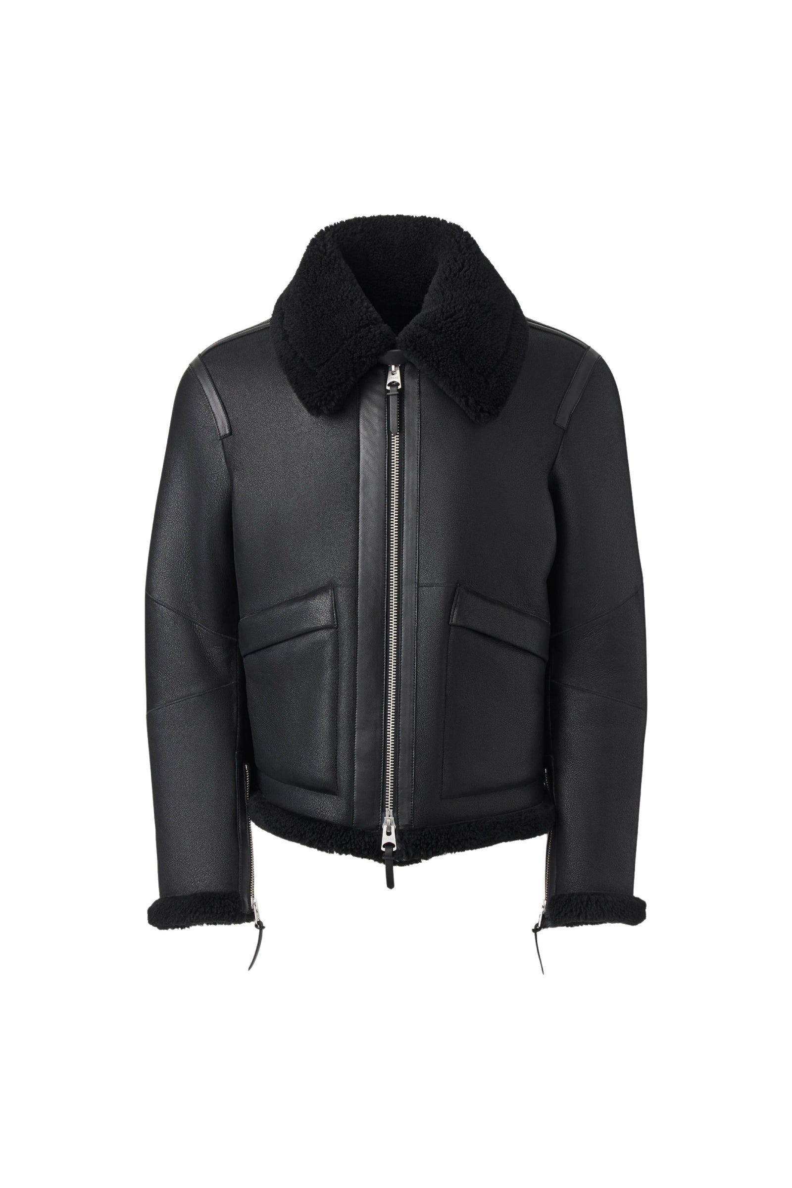 Veste bombardier Kristian en peau lainée - Black