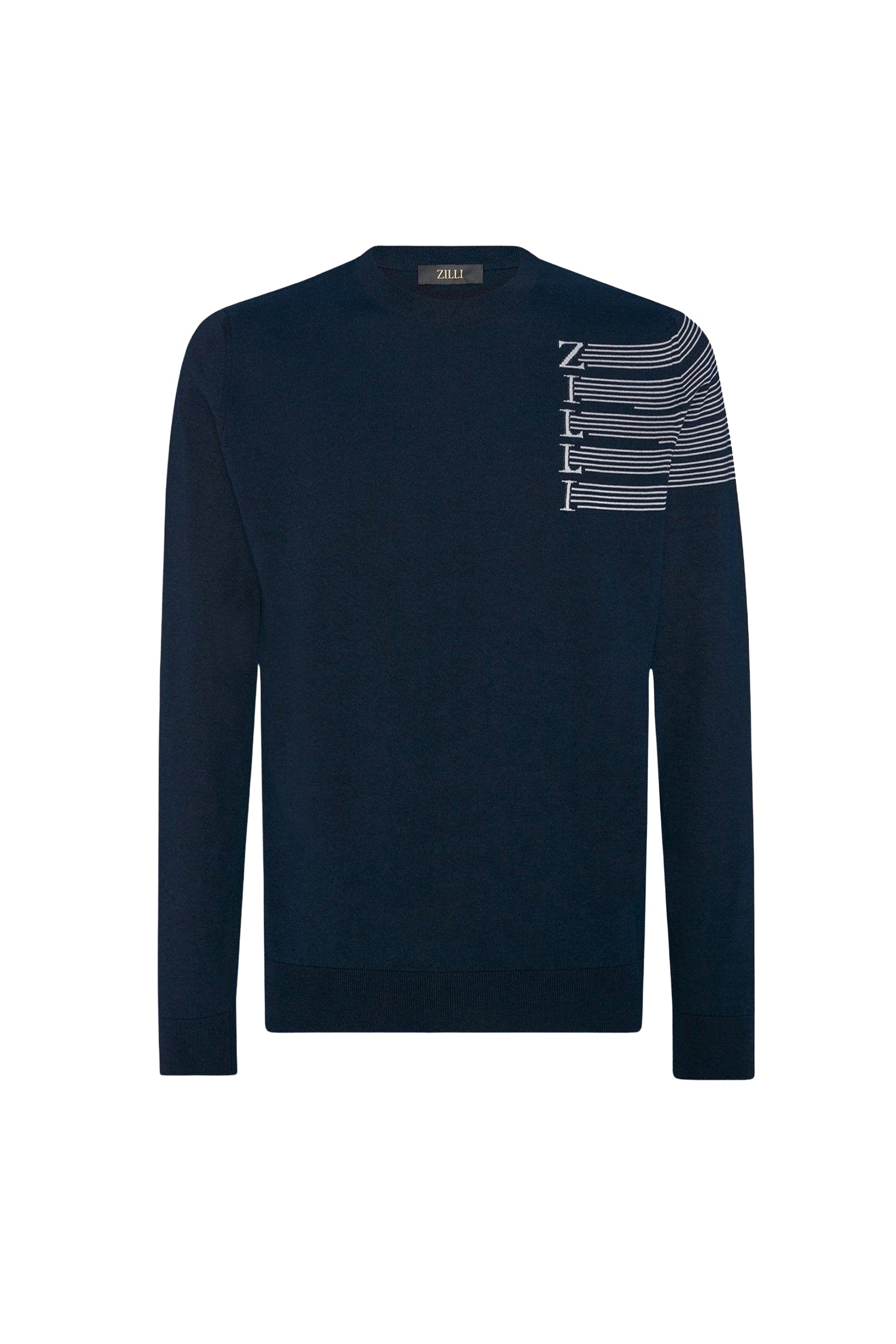 Pull à motif lettré en soie - Dark Navy