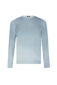 Pull à motif géométrique dégradé en soie - Bleu
