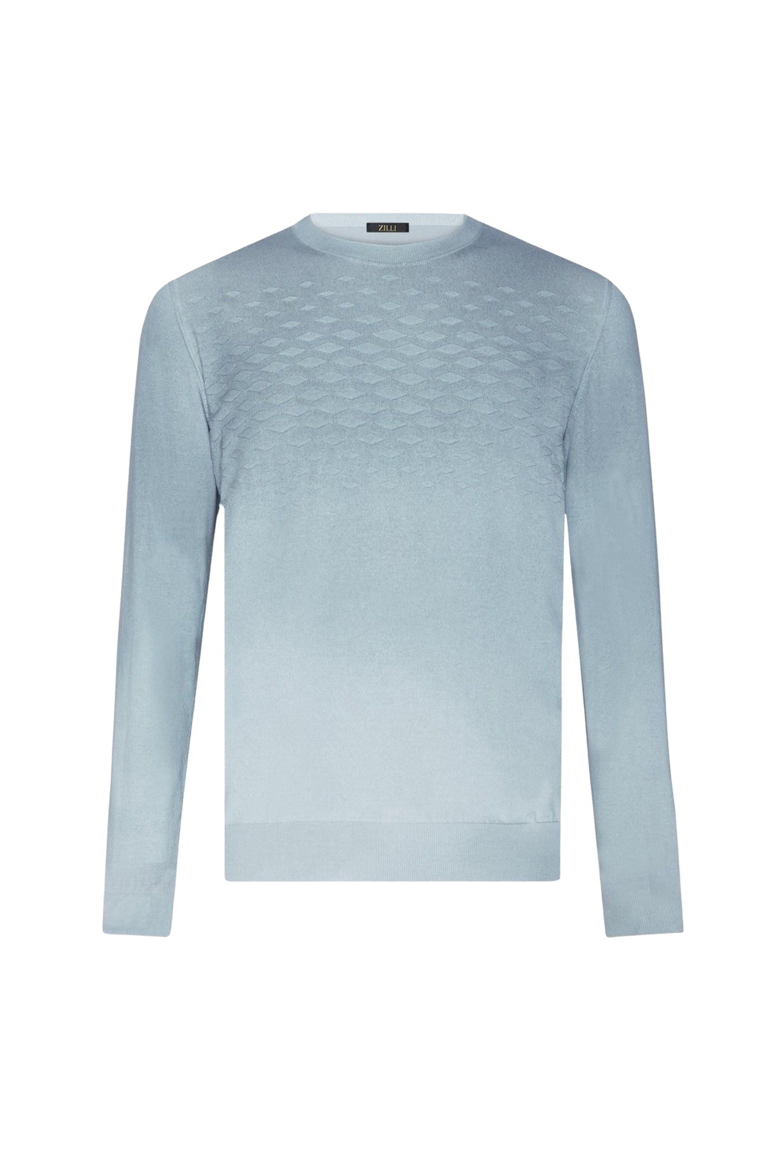 Pull à motif géométrique dégradé en soie - Bleu