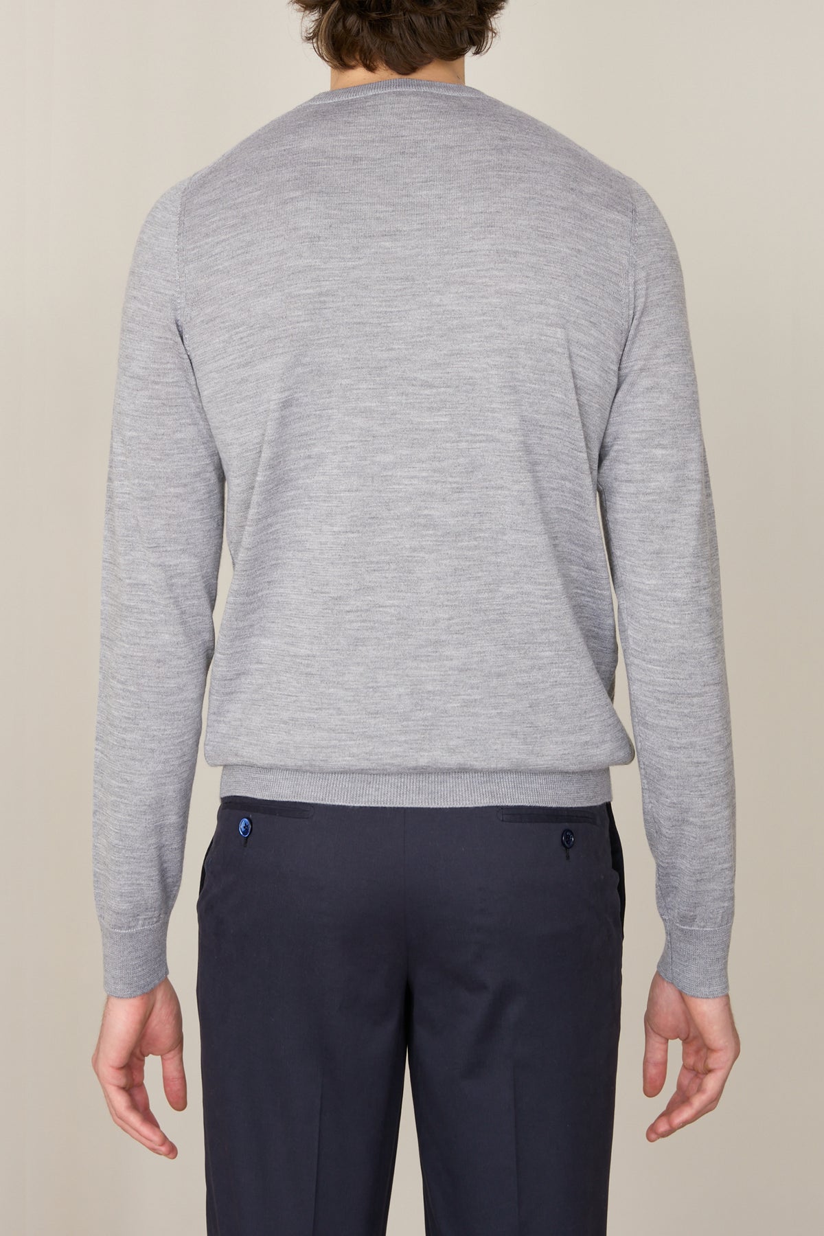 Pull à col rond à manches longues en laine - Soft Grey