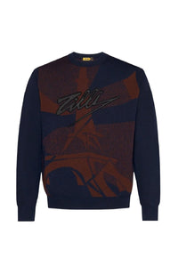 Pull à motif en laine - Bleu & Bordeaux