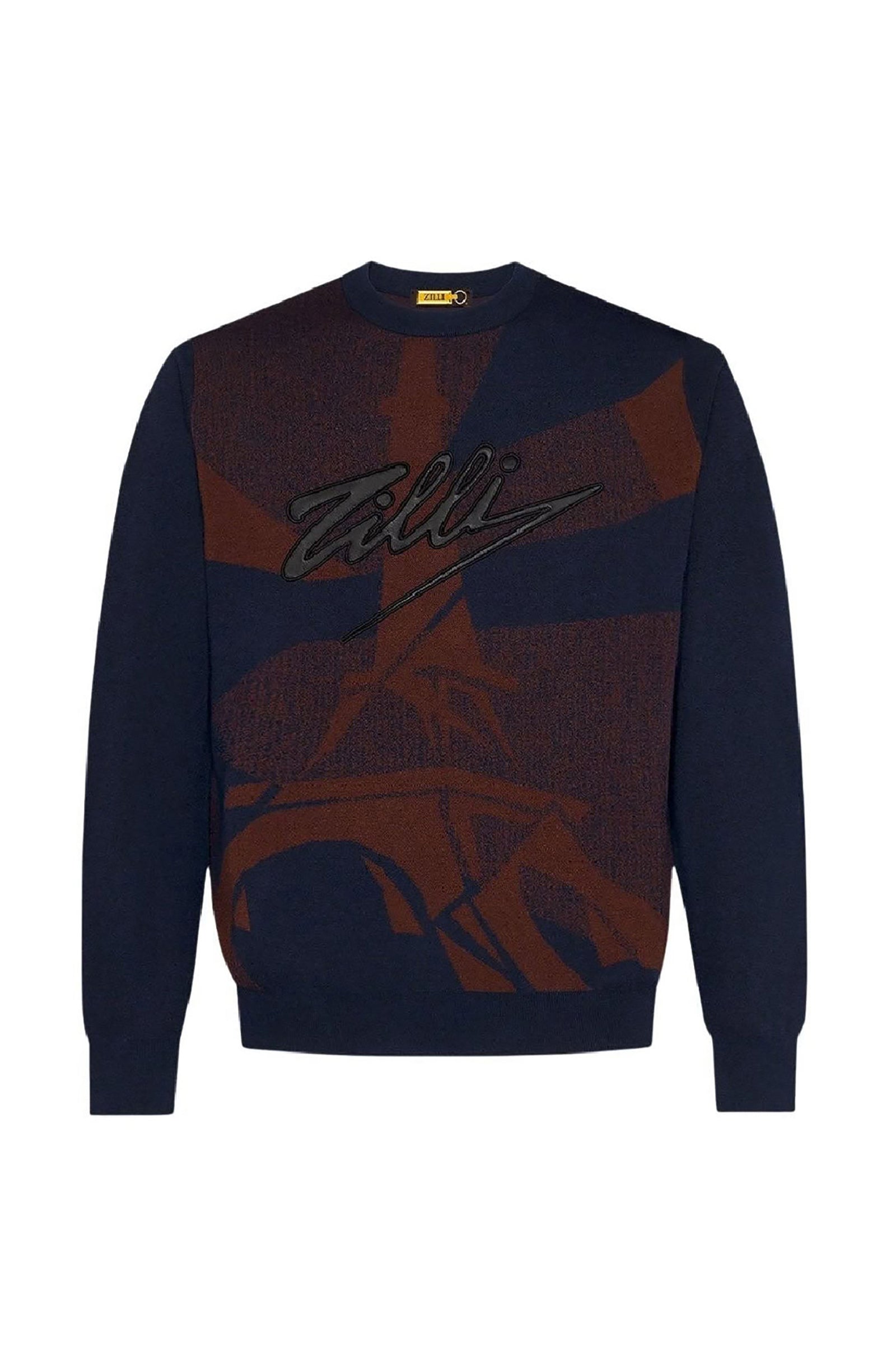 Pull à motif en laine - Bleu & Bordeaux