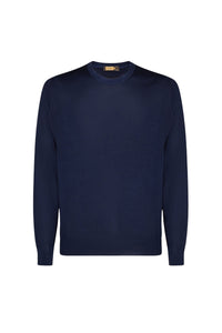 Pull à bords-côtes en laine - Bleu