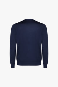 Pull à bords-côtes en laine - Bleu