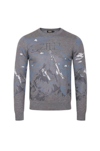 Pull à motif montagne en laine - Gris