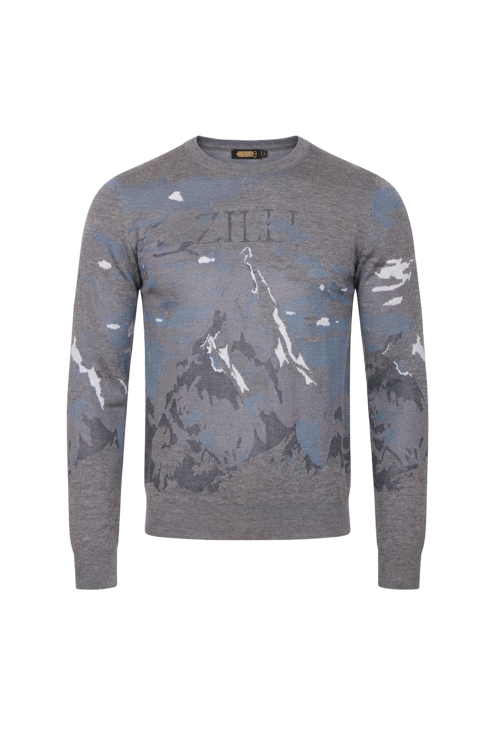 Pull à motif montagne en laine - Gris