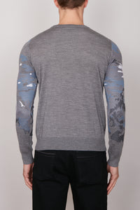Pull à motif montagne en laine - Gris