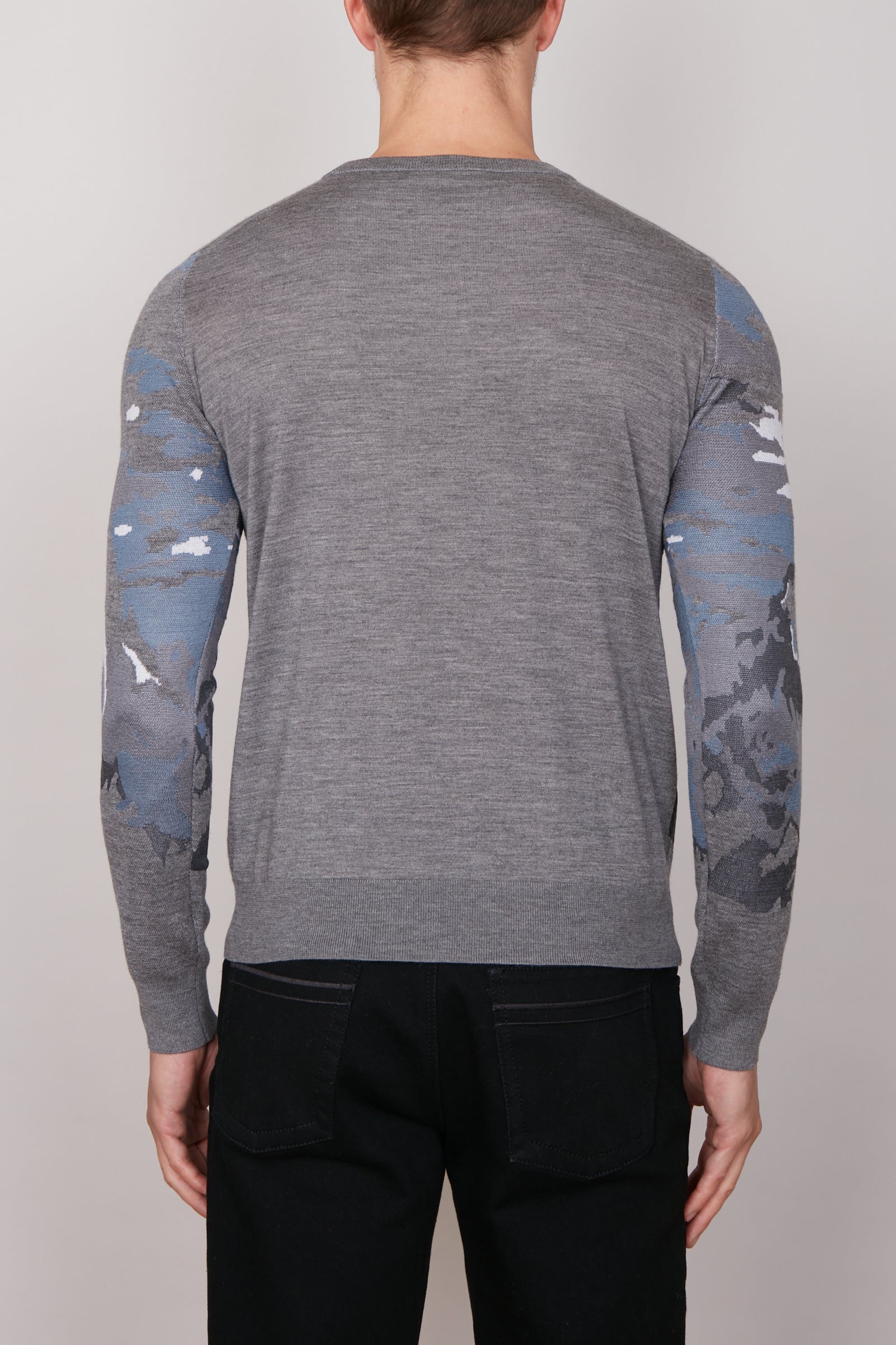 Pull à motif montagne en laine - Gris
