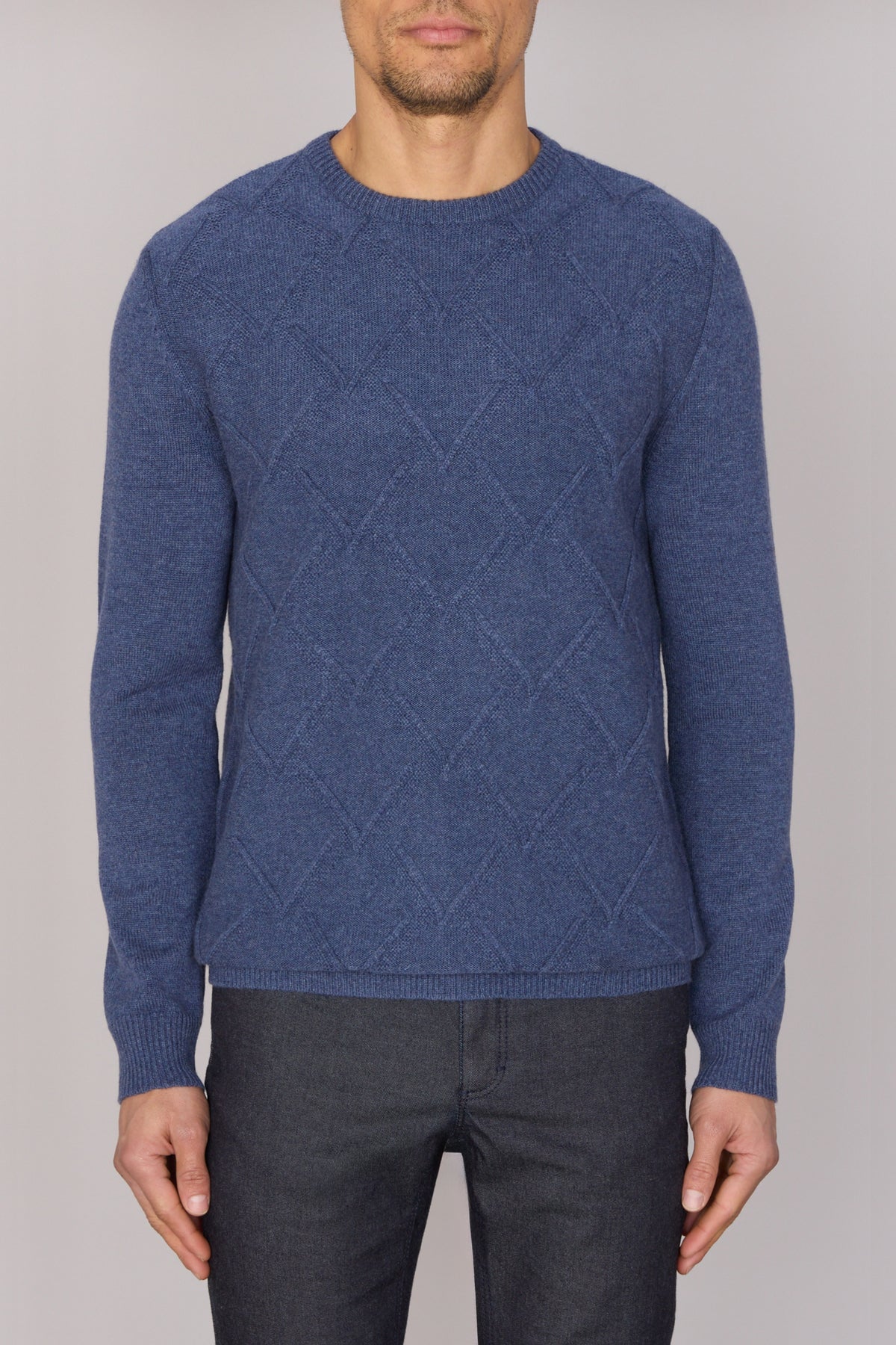 Pull à col rond à manches longues en cachemire - Smoke Blue