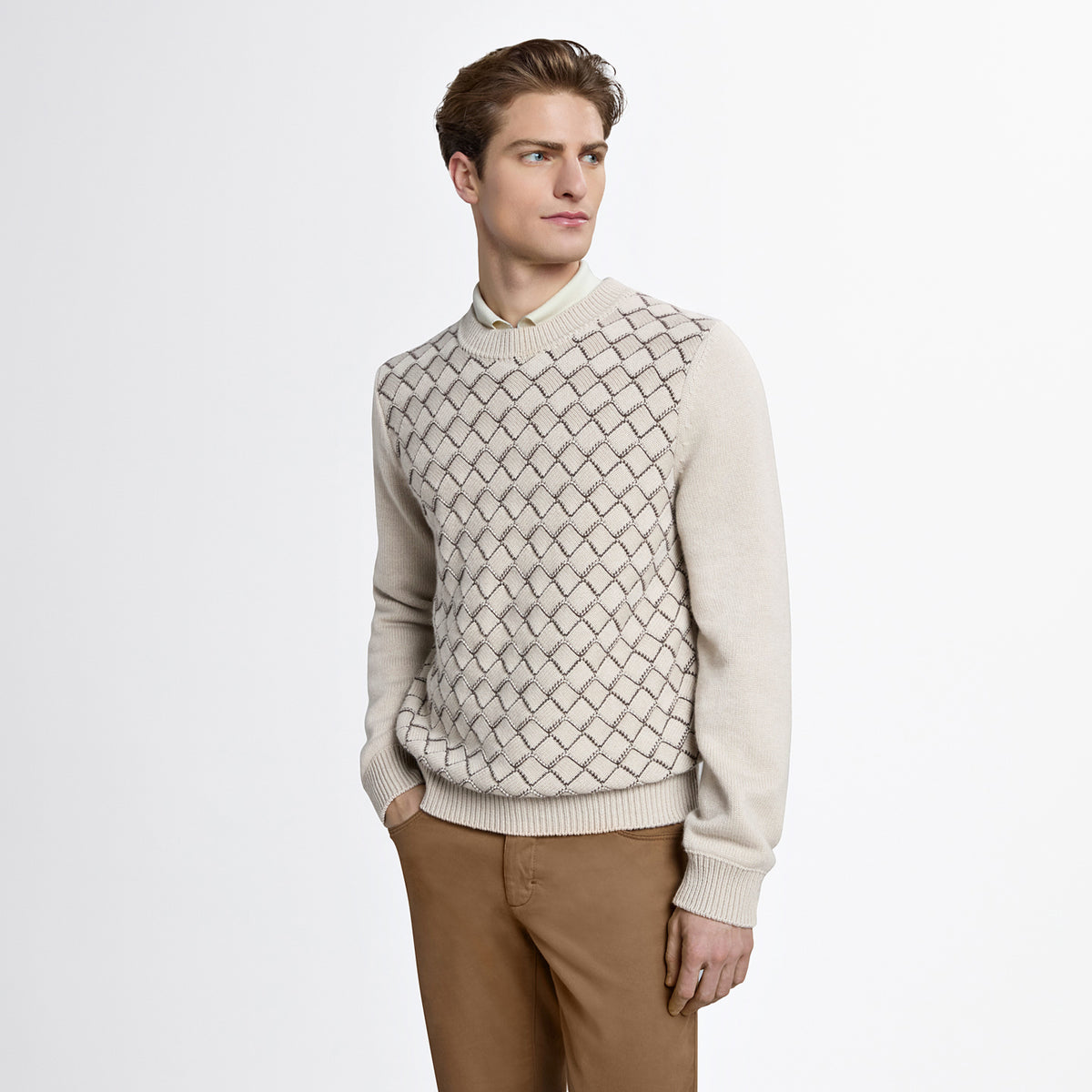 Pull à col rond à manches longues en cachemire - Pale Fawn