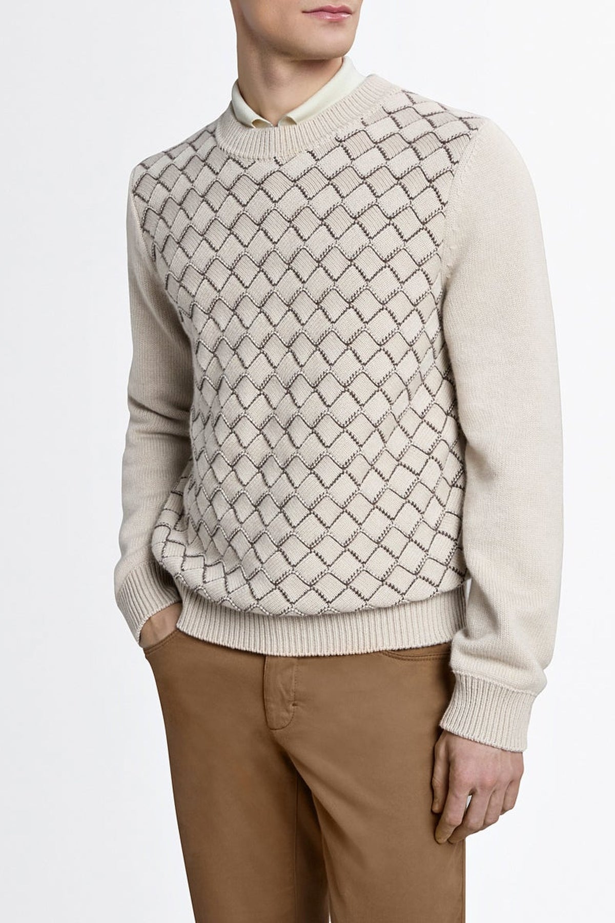 Pull à col rond à détails contrastés en cachemire - Pale Fawn