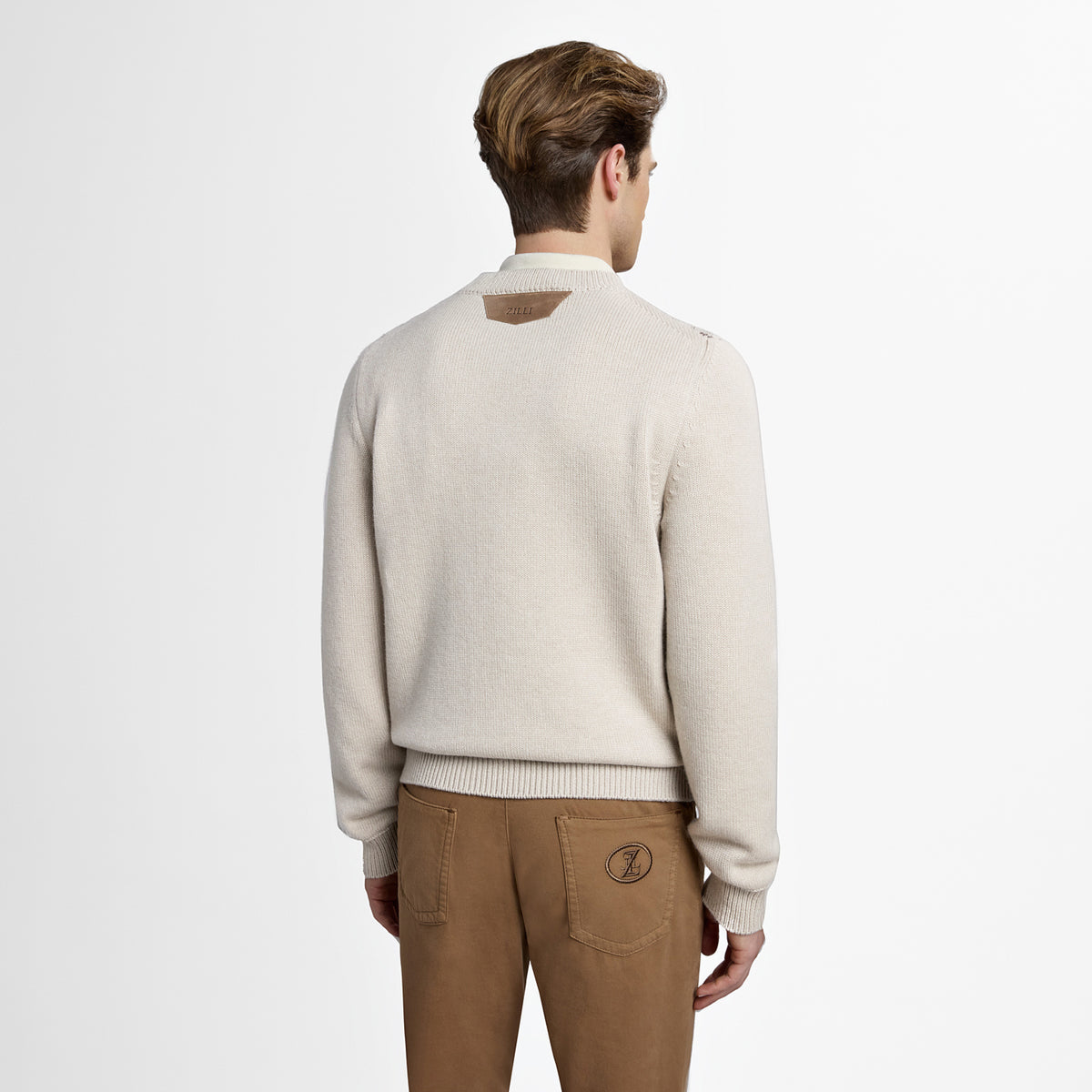 Pull à col rond à manches longues en cachemire - Pale Fawn