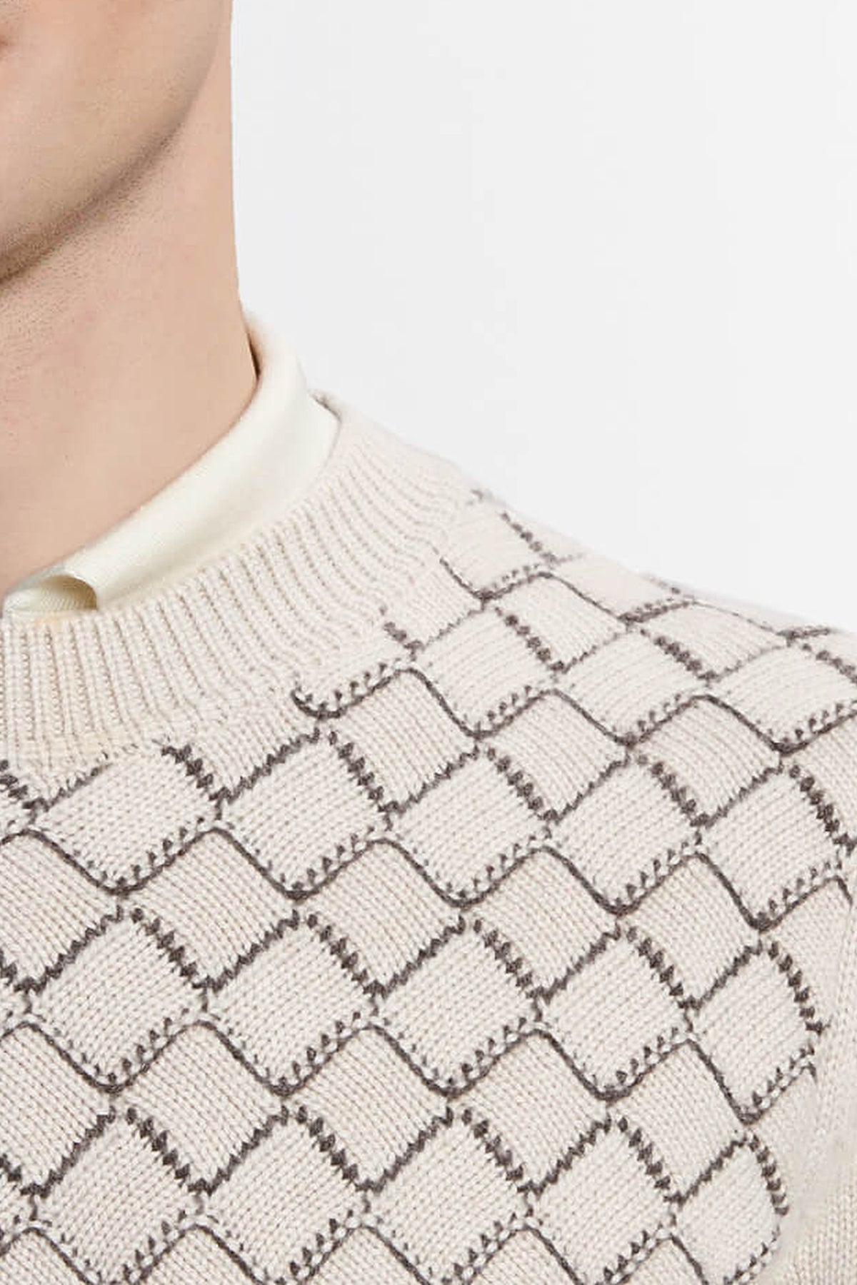 Pull à col rond à détails contrastés en cachemire - Pale Fawn
