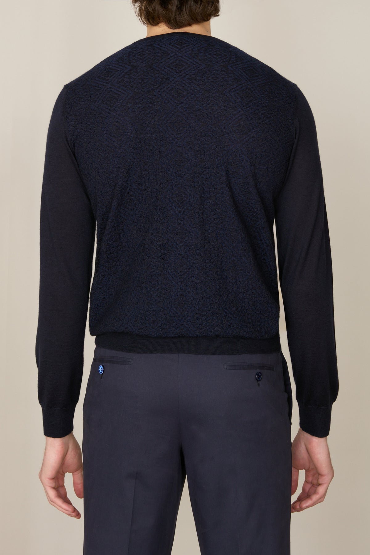 Pull à col rond à manches longues en cachemire - Dark Navy