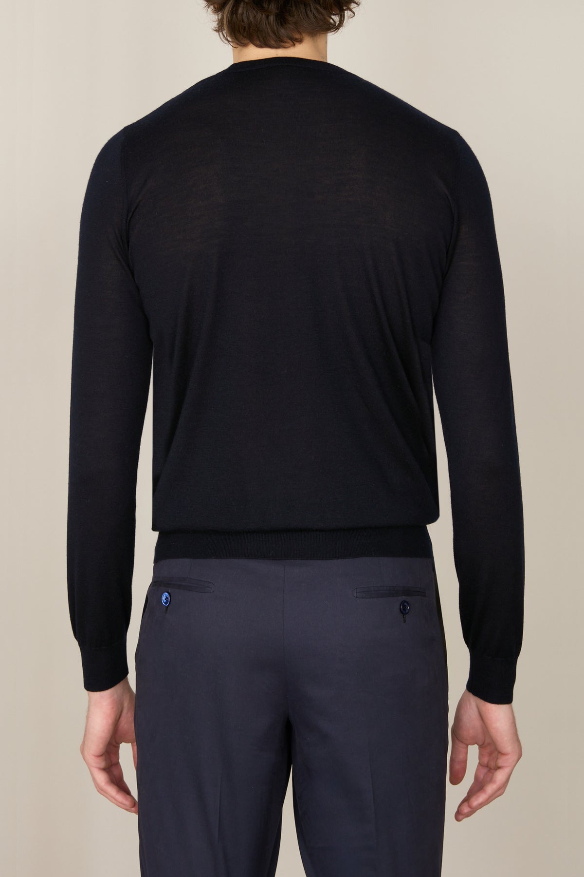 Pull à col rond à manches longues en cachemire - Dark Navy