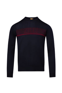 Pull à bande en cachemire - Bleu & Bordeaux