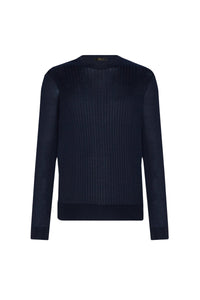 Pull à côtelé en soie - Bleu