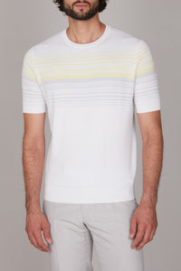 T-shirt à rayures texturées en soie - White Grey Yellow