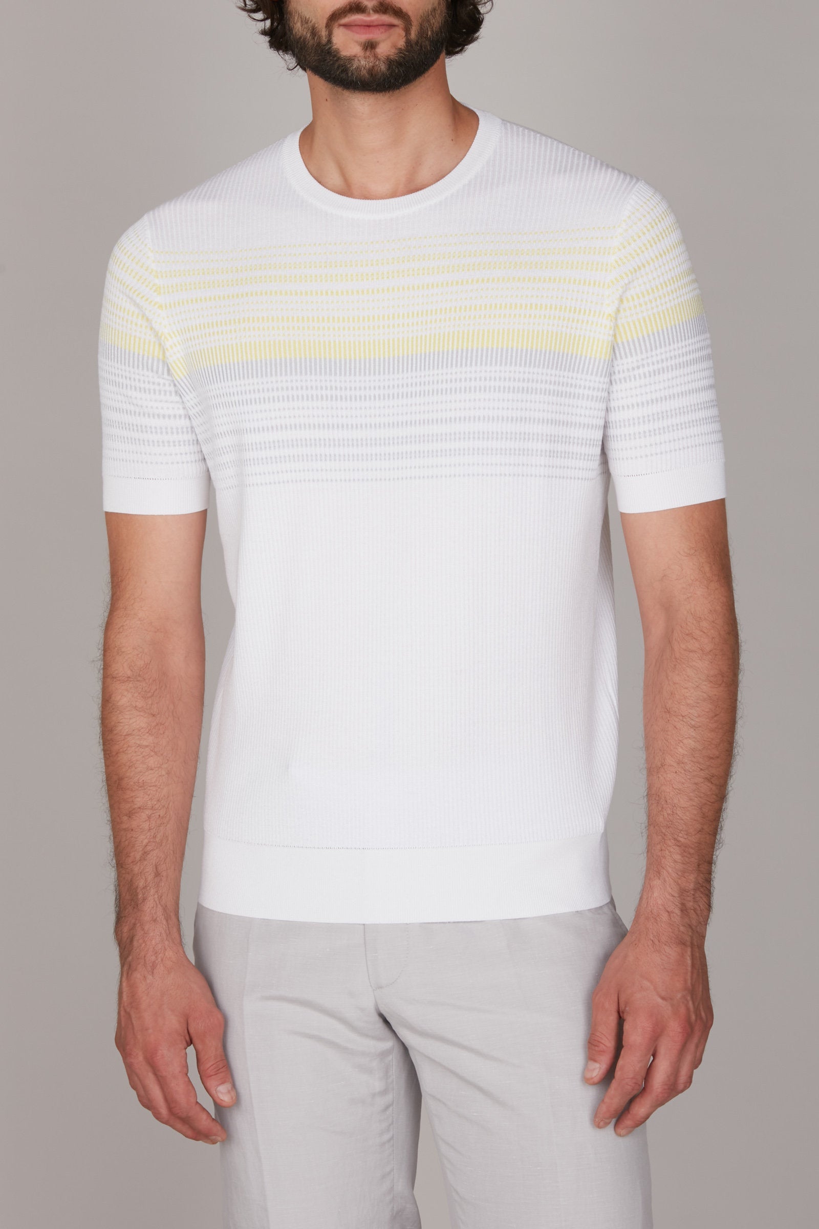 T-shirt à rayures texturées en soie - White Grey Yellow