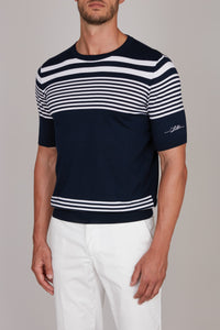 T-shirt à rayures en soie - Dark Navy