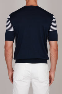 T-shirt à rayures en soie - Dark Navy