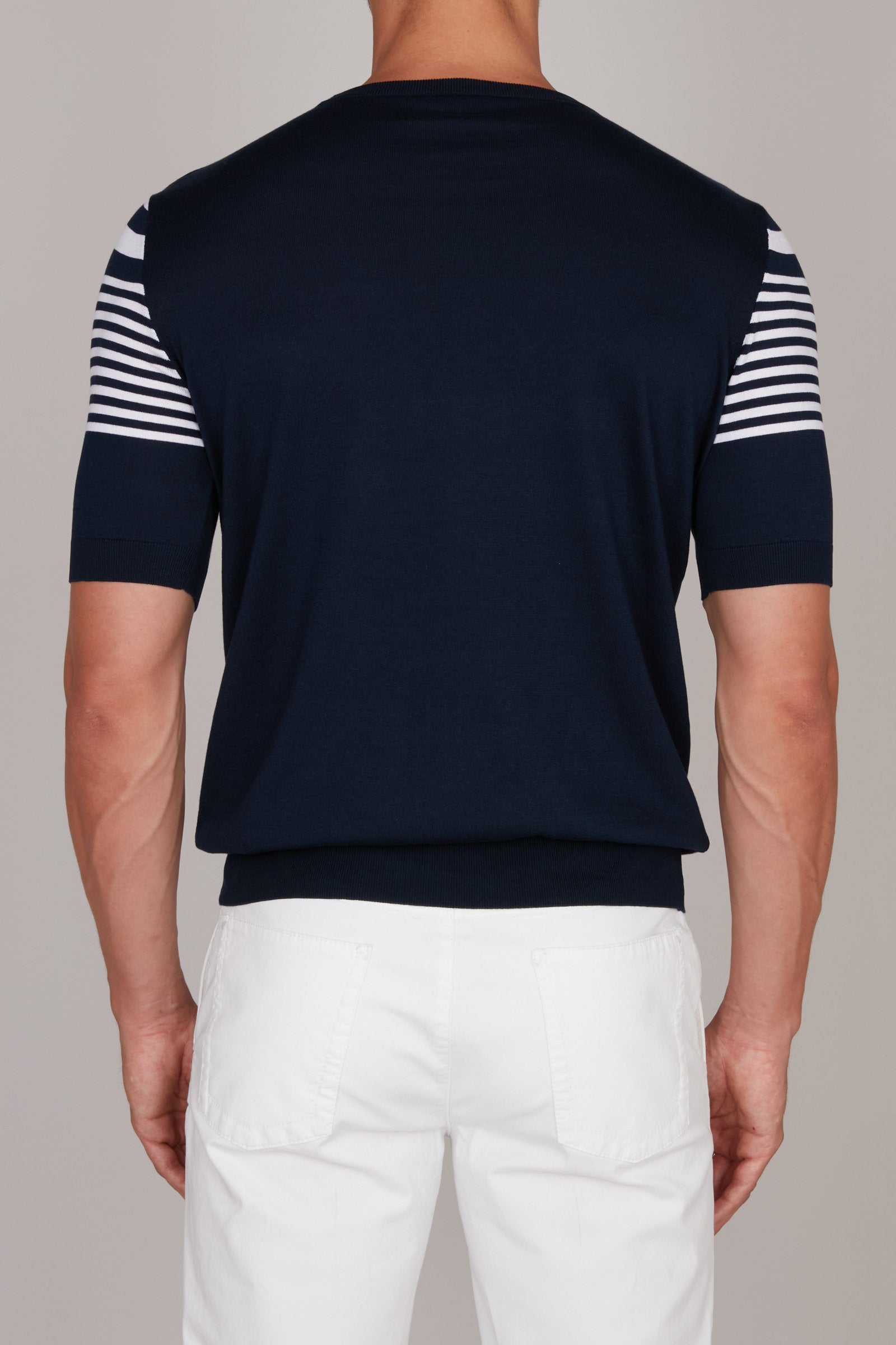 T-shirt à rayures en soie - Dark Navy