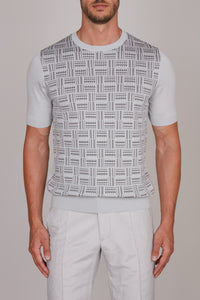 Pull à motif géométrique en soie - Argenté & Gris
