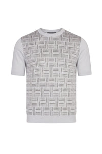 Pull à motif géométrique en soie - Argenté & Gris