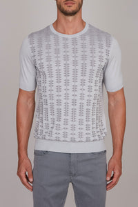 T-shirt à motif jacquard géométrique en soie - Gris