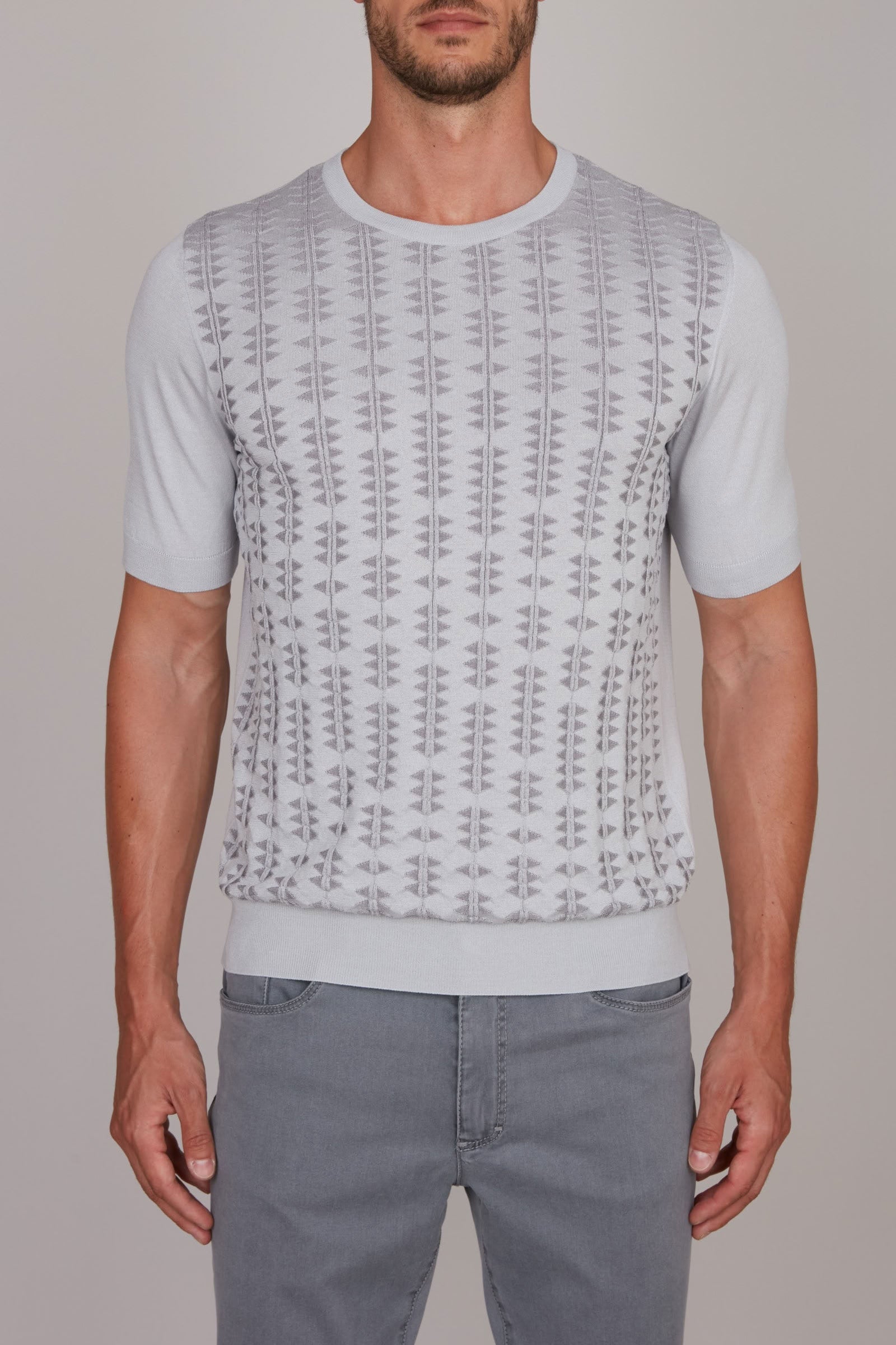 T-shirt à motif jacquard géométrique en soie - Gris