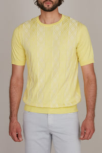 T-shirt à motif géométrique texturé en soie - Jaune