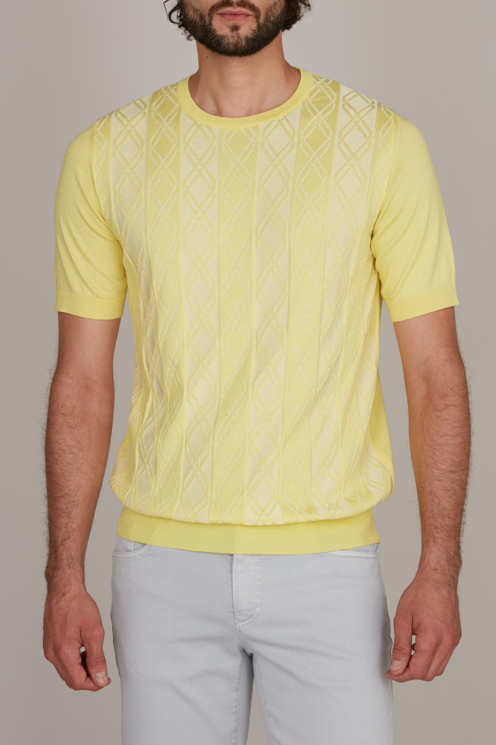 T-shirt à motif géométrique texturé en soie - Jaune