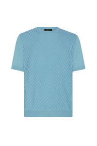 Pull à motif chevrons en soie - Bleu