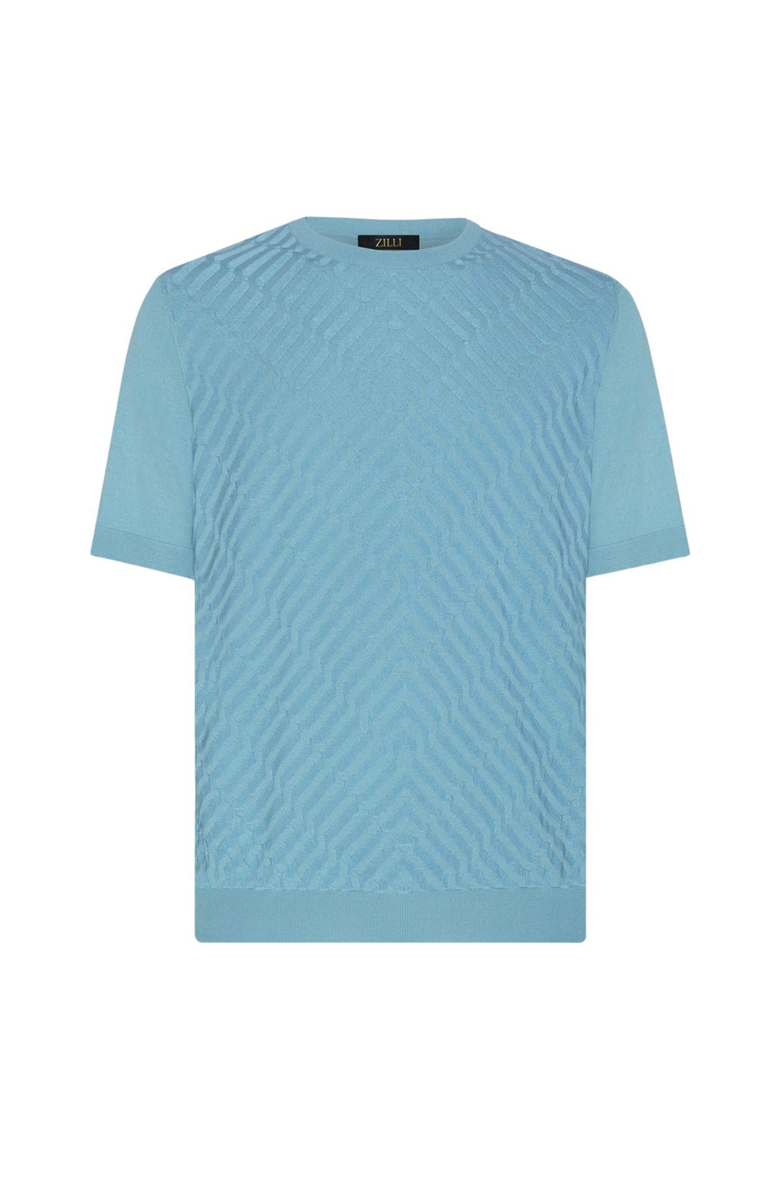 Pull à motif chevrons en soie - Bleu