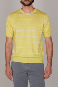 T-shirt maille à rayures horizontales en cachemire - Jaune & Blanc