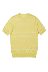T-shirt maille à rayures horizontales en cachemire - Jaune & Blanc