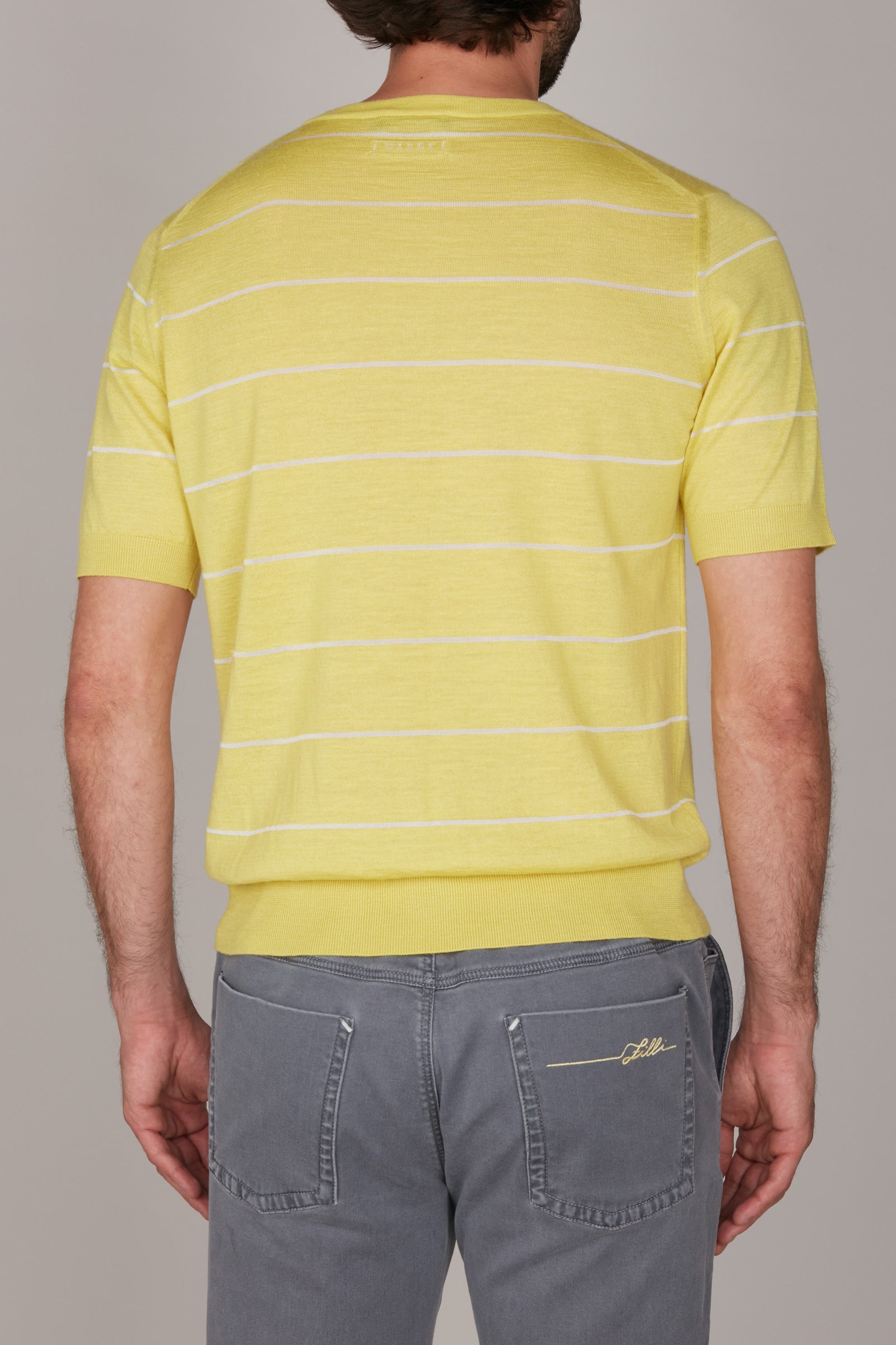 T-shirt maille à rayures horizontales en cachemire - Jaune & Blanc