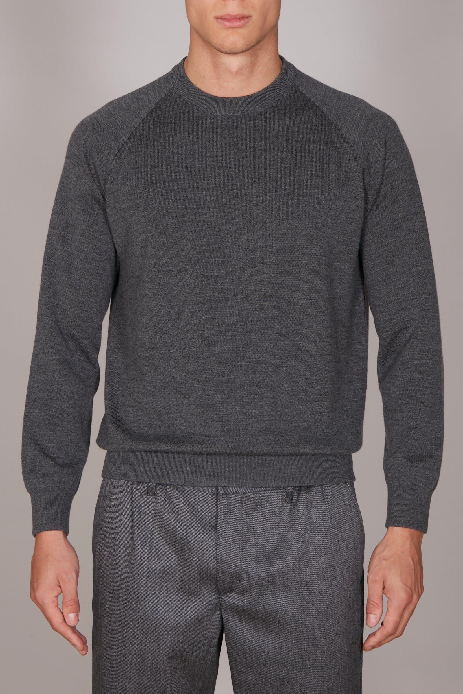 Pull à manches raglan en laine fine - Gris